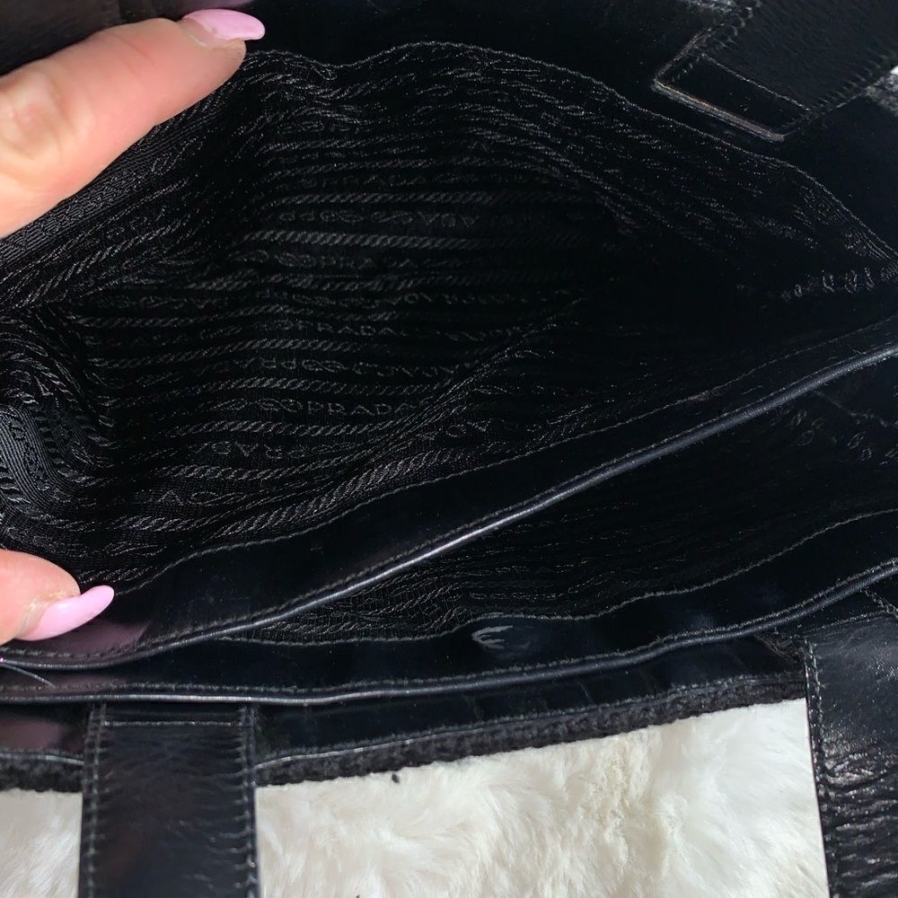 Authentic Prada Knit Leather Trim Satchel Black - Picture 14 of 15